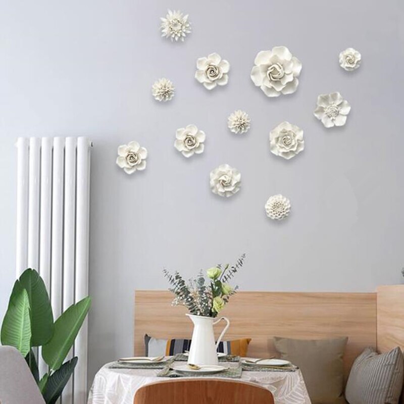 Handmade Three Dimensional Ceramic Flower Wall Decoration Plate Garden Home Decoration