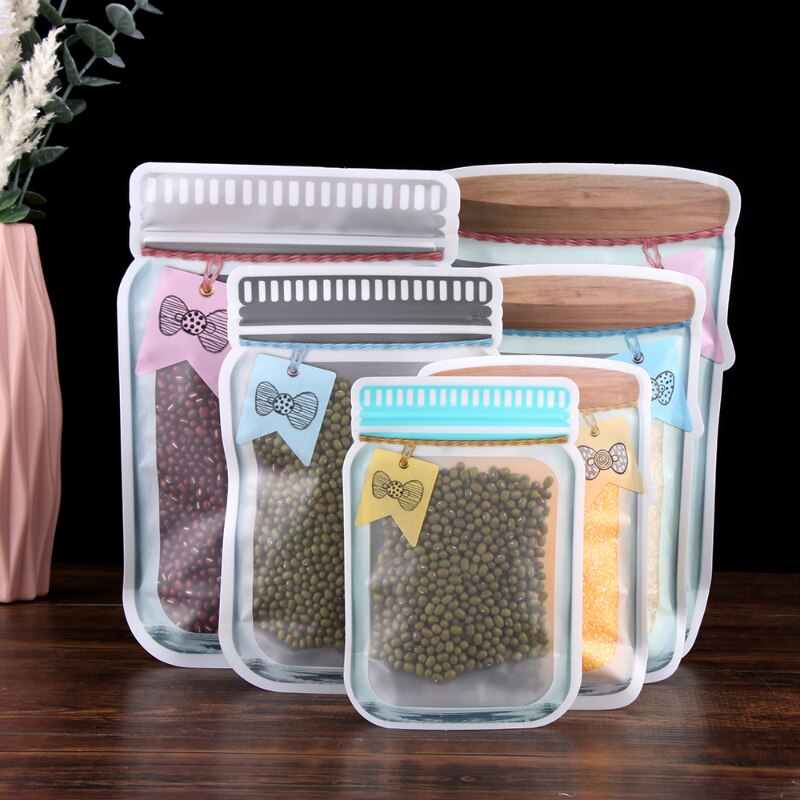 Reusable Mason Jar PE Plastic Smell-proof Storage Bag Stand Up Zipper Bags Food Storage Bag Kitchen Home Organization