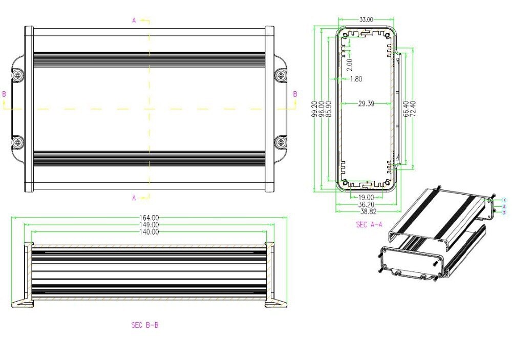 [6 kleuren] 140*96*33mm aluminium doos voor elektronische project behuizing aluminium behuizing aansluitdoos diy behuizing DIY gevallen