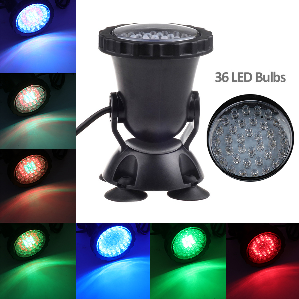 36LEDs RGB Underwater Spotlight 12V IP68 Waterproof Fountain Fish Tank Swimming Pool Pond Aquarium Garden Lamps