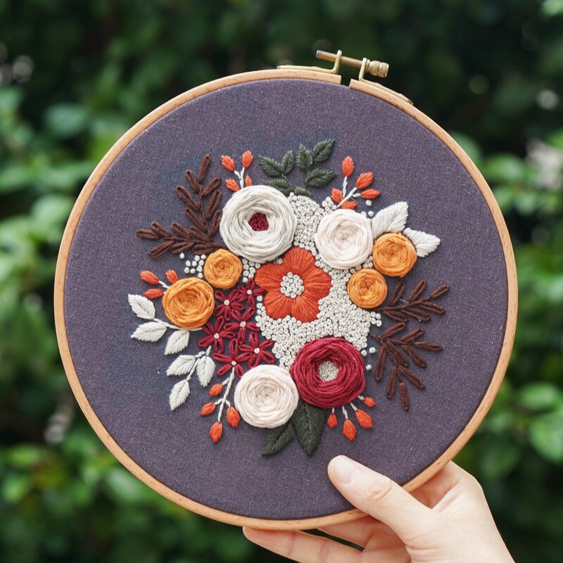 DIY Starter Embroidery Kit with Hoop Flower Cross Stitch Set Needlework Sewing Art Handmade Craft Home Decor Decor