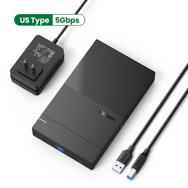 UGREEN HDD Case 3.5 2.5 External Hard Drive Enclosure for 3.5 2.5 Inch SATA SSD HDD UASP USB 3.0 to SATA III Hard Drive SSD Case: US Power Adapter