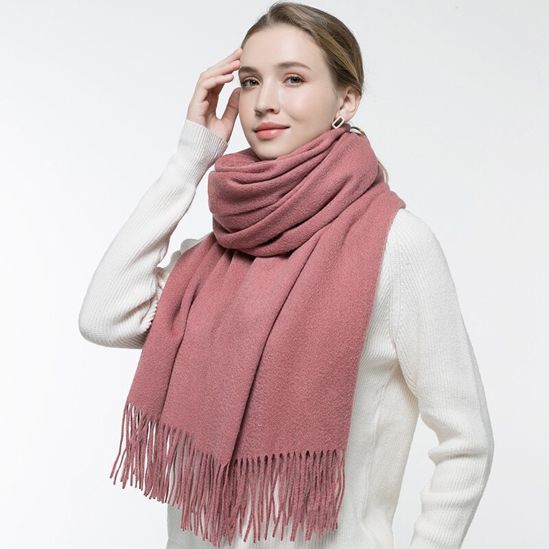 Efterår visne uld tørklæde kvinder tykkere varme echarpe wraps damer cashmere foulard femme solid kamel fine uld tørklæder