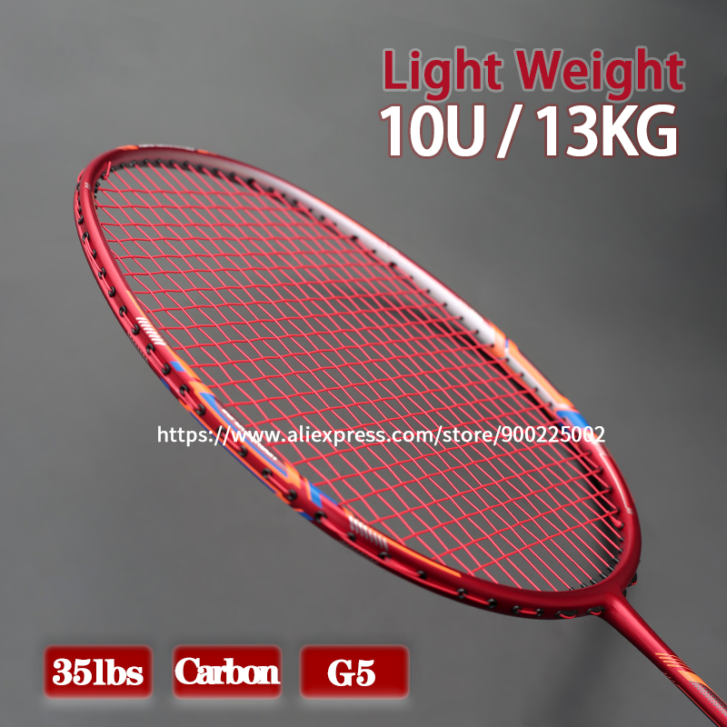 100% Full Carbon Fiber Strung Badminton Rackets 10U Tension 22-35LBS 13kg Training Racquet Speed Sports With Bags For Adult: Red