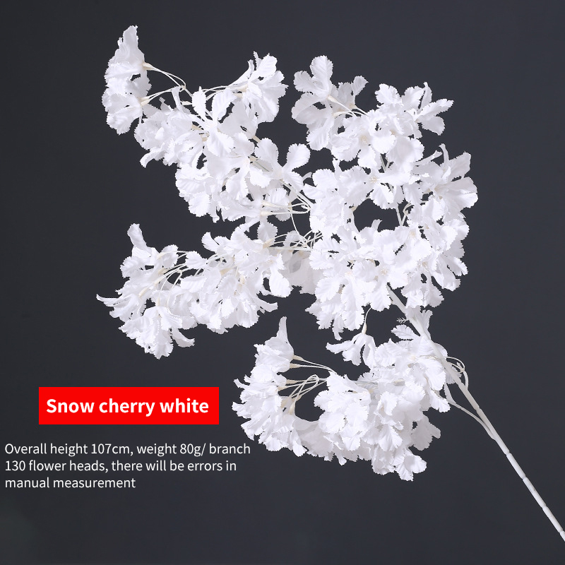 Hortensia de seda de 107CM, rama blanca, nieve en todo el cielo, cereza Artificial DIY, decoración para en casa, decoración de arco de boda: L / Blanco