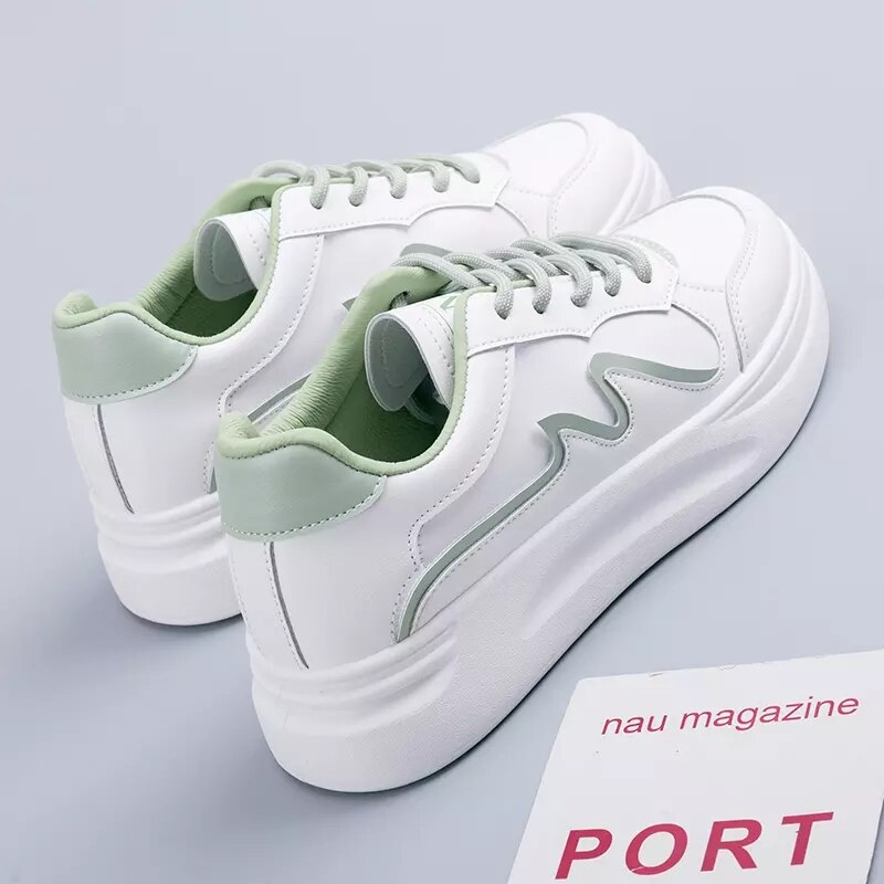 Hvide tennissko til kvinder sneakers kvinder tennissko zapatillas mujer light platform sko højde stigende 4cm: Grøn / 6.5