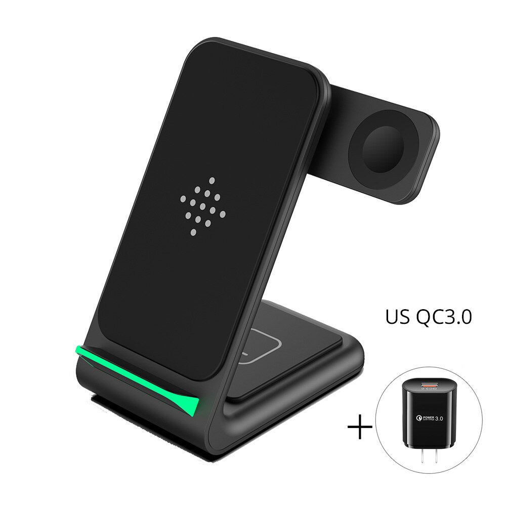 Betty 3 In 1 Draadloze Laders Voor Iphones Opvouwbare Charging Stand Airpods Iwatch Iphone 12/12 Pro Max Draadloze Oplader Station: Black Charging QC US