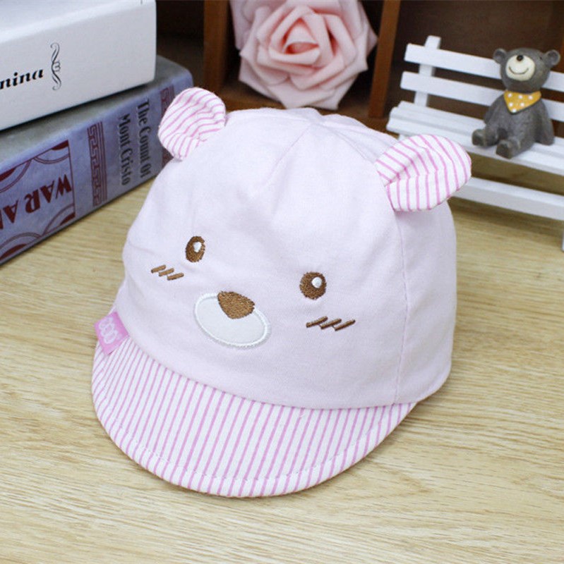 Cute Bear Baby Kids Caps Cotton Soft Baby Girls Boys Caps Summer Beach Hats For Kids Infant Children Sun Hat With Ear: Pink