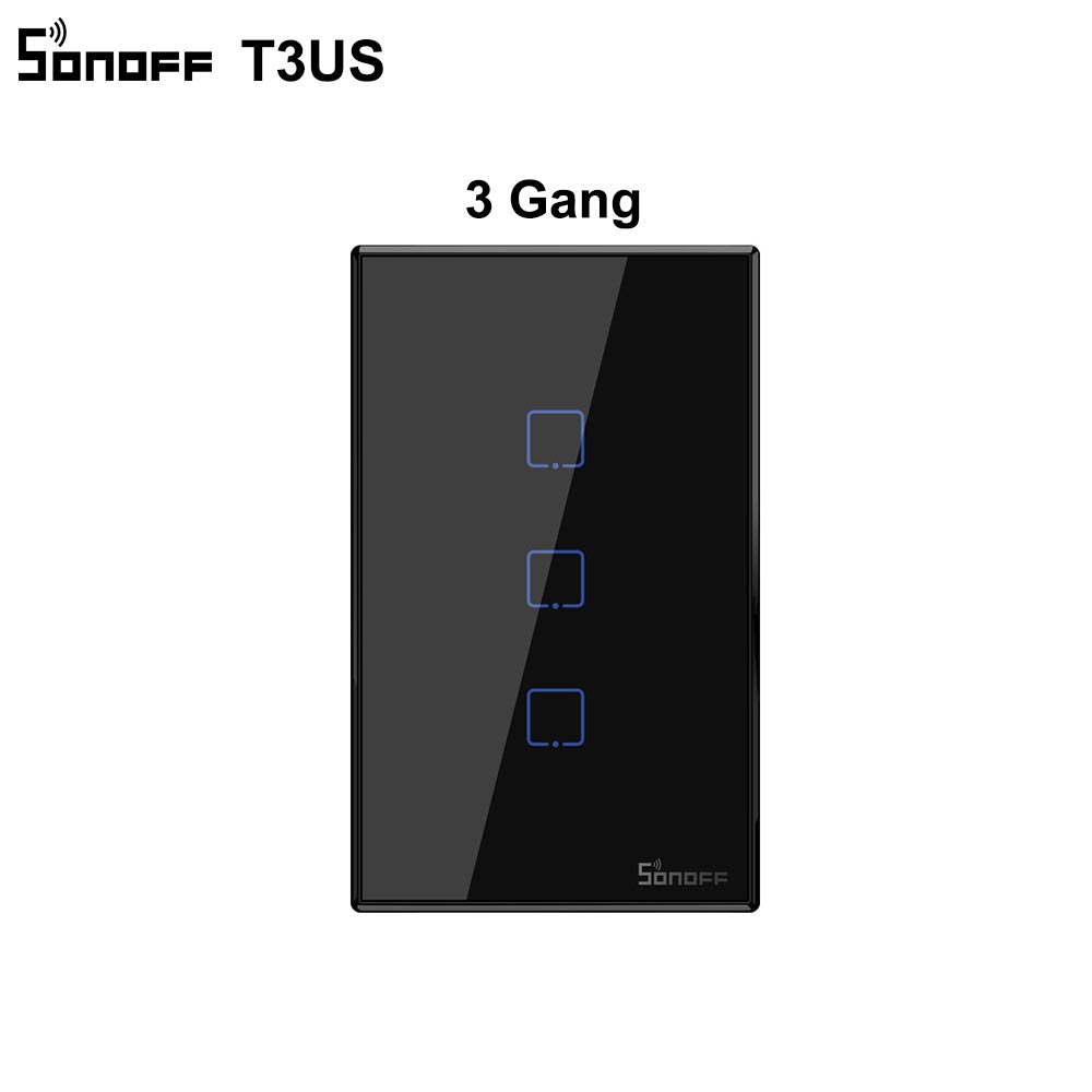 Sonoff  t3 smart wifi vegglampe us switch svart 120 type med kant 1/2/3 gang 433 rf/ app/touch control fungerer med google home: 3 gjenger