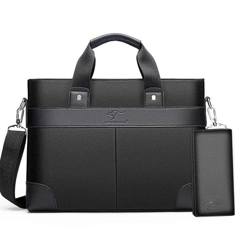 Portable Work Business Office Male Messenger Bag 5pcs/lot Soft Leather Briefcase Laptop Bags Casual Men 2 Set Handbag: C