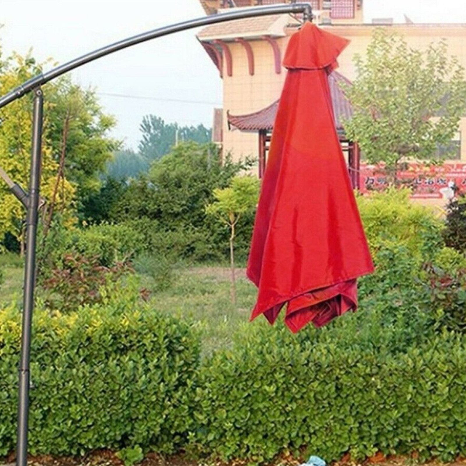 Patio Umbrella Canopy Garden Parasol Cover Waterproof Umbrella Zipper Cover Sun Shade Top Cover UV50: 3m 8 Rib Red