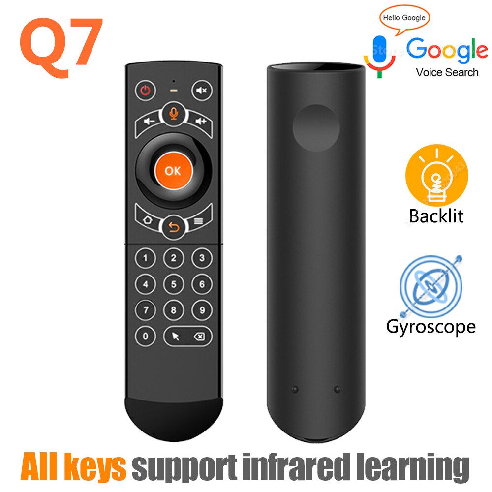 Q7 Backlit Gyro Wireless Air Mouse 2.4G Smart Voice Remote Control IR Learning for Ugoos X3pro plus Android TV Box vs G21Pro: Q7