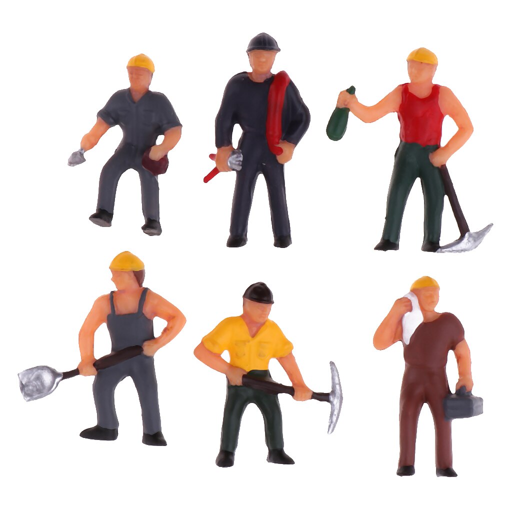 6pcs Miniature Painted Figure 1:87 Architectural Human Model Plastic Workers Peoples