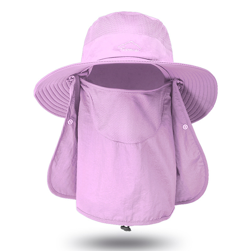 Summer Sun Protection Big Size 62CM Bucket Hats 3-piece Sunscreen Climbing Hat Sun Hat with Neck Flap Removable Fishing Hat: PURPLE