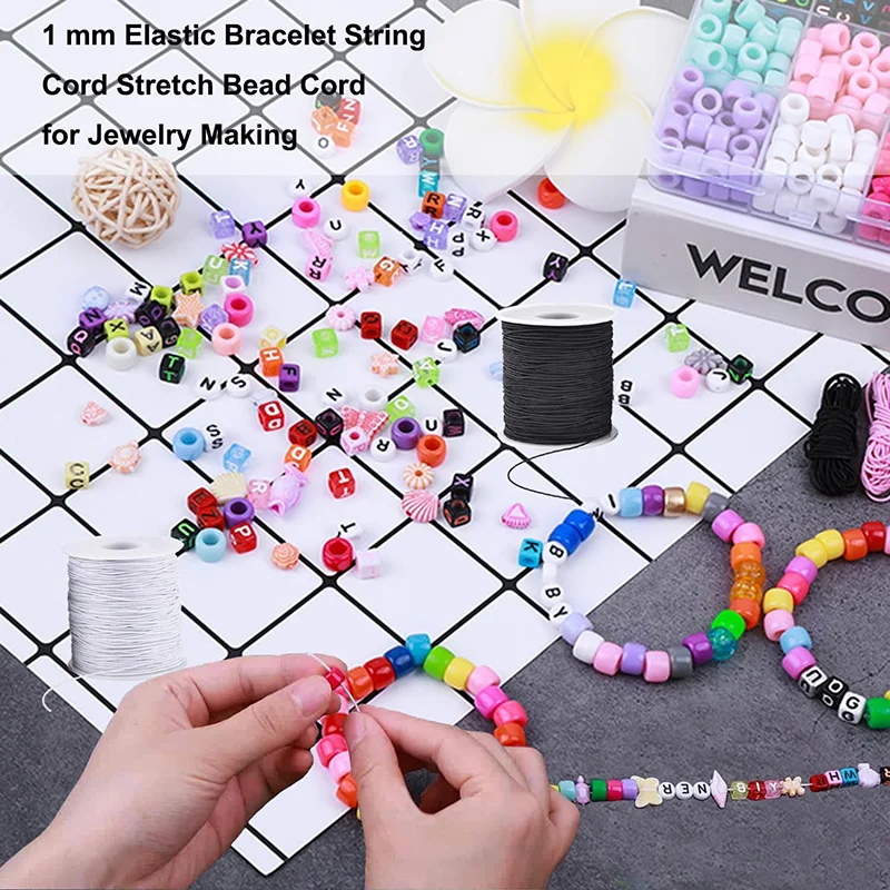 50M/rollo de cordón elástico de 1mm, cuerda elástica resistente para pulsera, cuerda elástica para pulseras, fabricación de joyería, manualidades DIY, abalorios