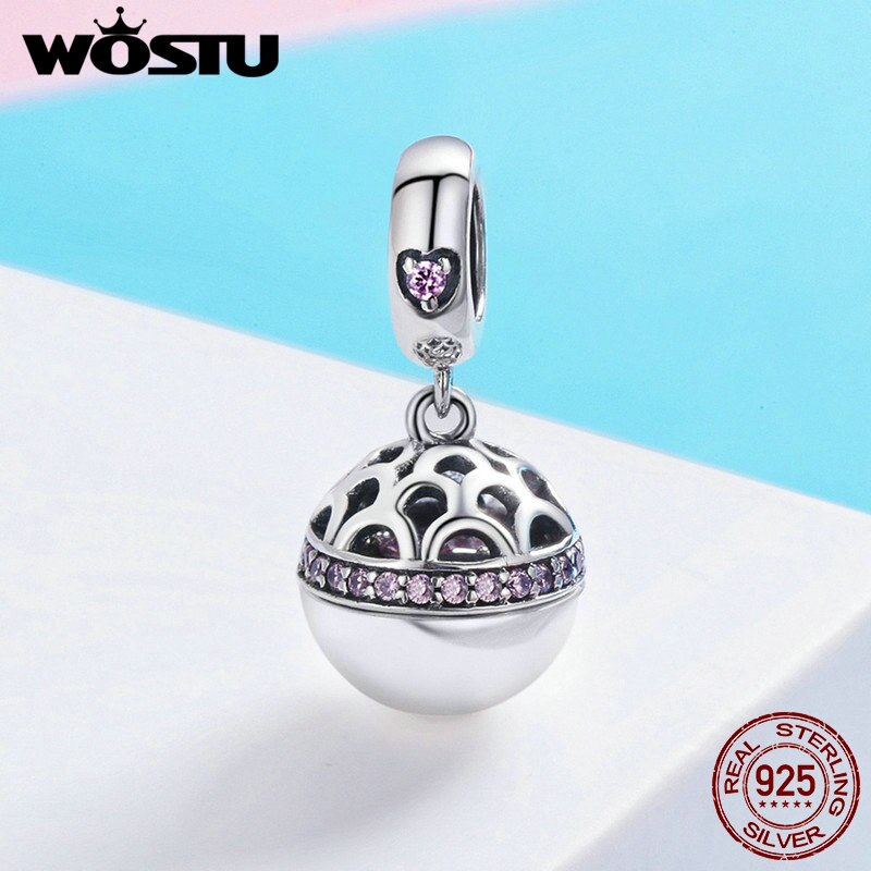 WOSTU Original 925 Sterling Silver Love Box Pink CZ Charm Pendants Fit Charm Bracelet Necklace Jewelry Making CQC689