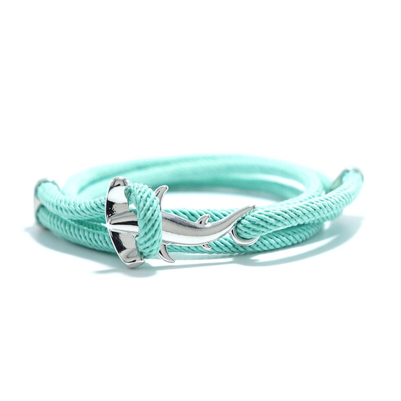 Bobo – Bracelet à cordes multicouches fait à la main pour Homme, bijou gothique, tête de requin, Viking: Silver Light Green