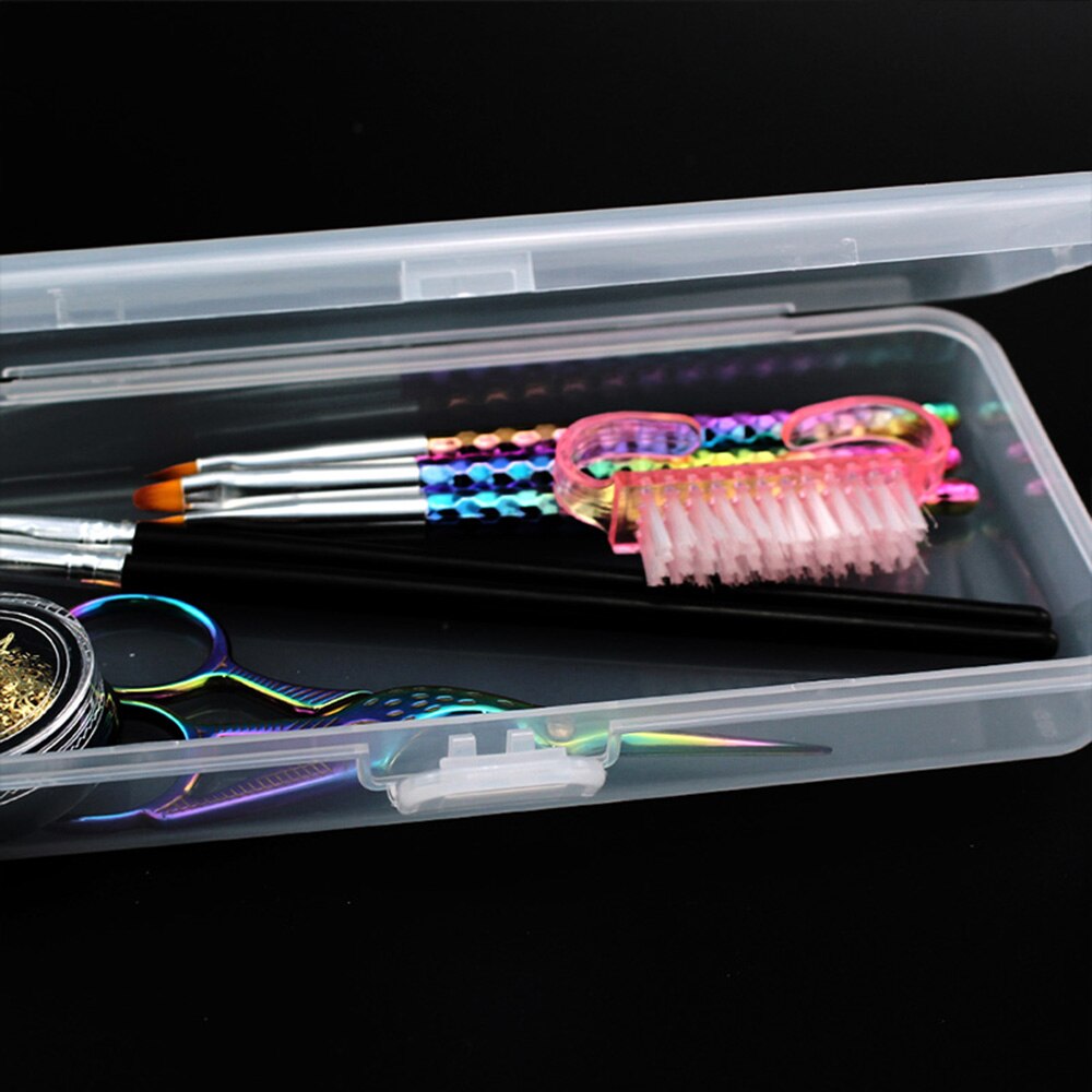 1Pc Clear Rectangle Storage Box For Long Nail Files/Brush/Pusher/Scissor Nail Tools Empty Plastic Holder Container