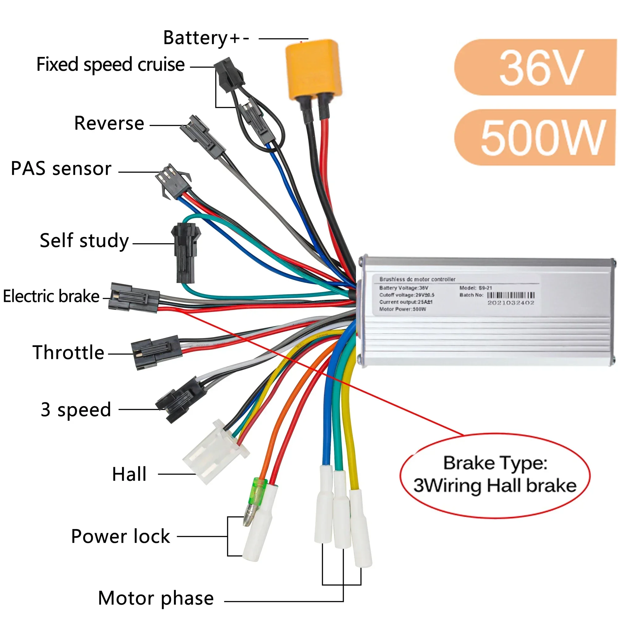 Bicicleta Elektrische Borstelloze Controller 25A 36V 48V 500W 350W Elektrische Scooter BLDC Controller Voor Scooter fiets Accessoires: Clear