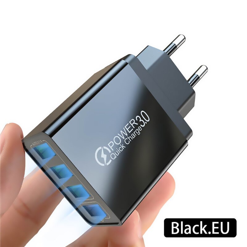 Jusfyu 4 usb-ladegerät für 3a mobiltelefone und tablets, kompakt, tragbar, us-/europäischer standard, weiß/schwarz: Eu schwarz