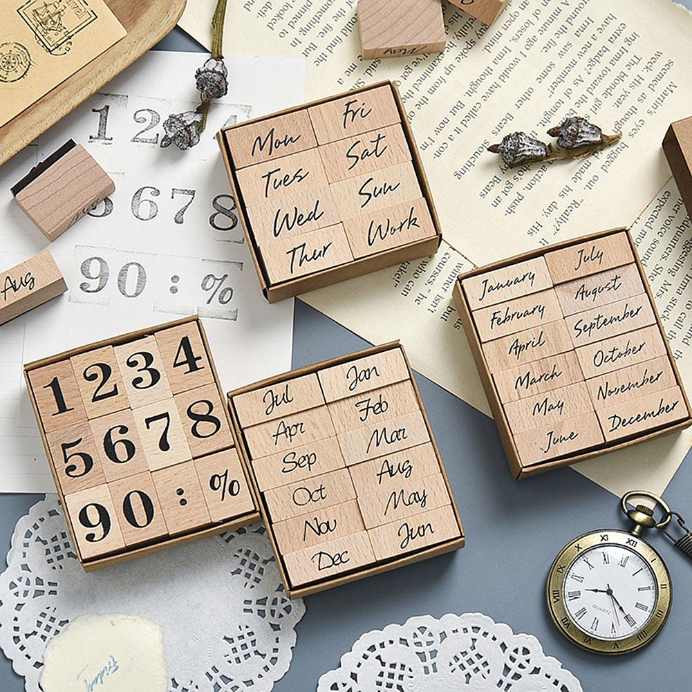Büro Stempel Jahrgang kursiv Holz Gummi Zahlen Englisch Monate Wochen Dichtung Briefmarken Dekor Büro Schule Liefert