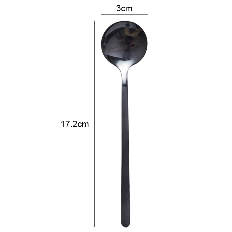 Kleine Ronde Fruit Yoghurt Lepel Mok Rvs Ronde Vorm Melk Koffie Lepels 1Pc: Black long