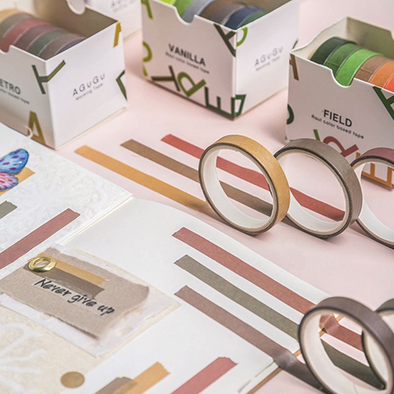 7 ruller washi tape sæt farvet malertape pakke dekorative tynde tape børn og vridning