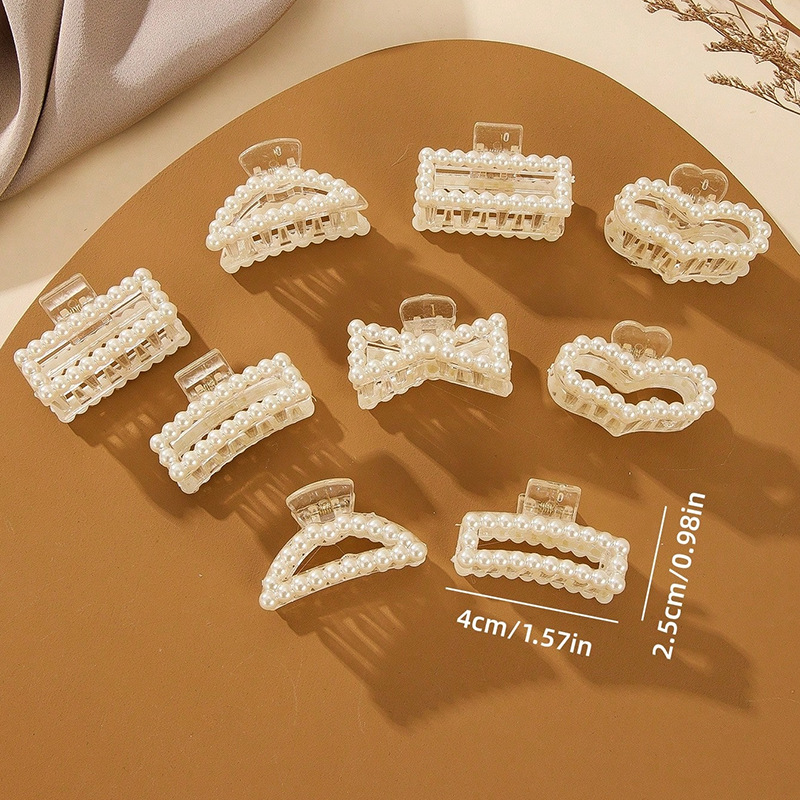 Pearls Beads Hairpin for Women Small Size Hair Claw Barrettes Headwear Horsetail Crab Hair Clip Hair Accessories
