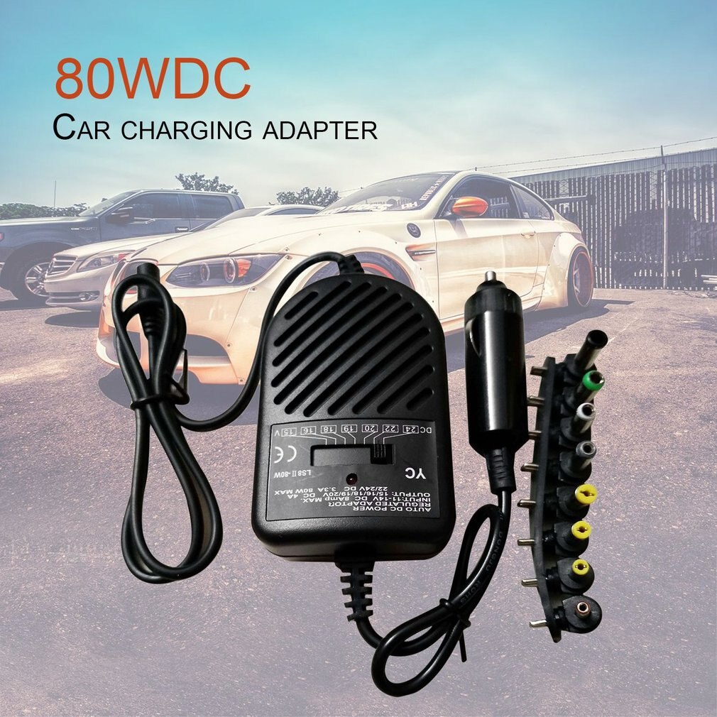 Universal 80W DC Auto Charger Power Adapter With 8 Ports For Laptop Notebook Computer PC 15~24V Variable Voltage