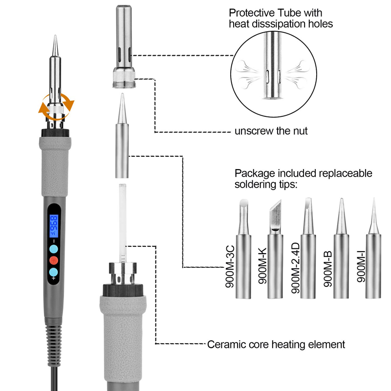 110V/220V 60W/90W Adjustable Temperature Electric Soldering Iron With 5 Soldering Tips Welding Heat Repair Tools