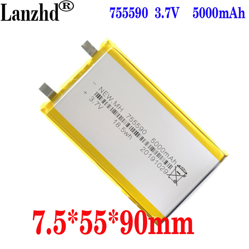 1-10 stücke 3,7 V 5000mAh Lithium-Polymer LiPo Batterie zellen Für Mp3 Power bank PSP handy PAD protable tablet PC 755590
