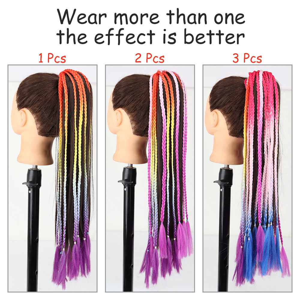 AZQUEEN-coleta trenzada sucia de Color degradado sintético, banda de goma elástica de 60CM, extensiones de cabello trenzado de cola de poni para niñas
