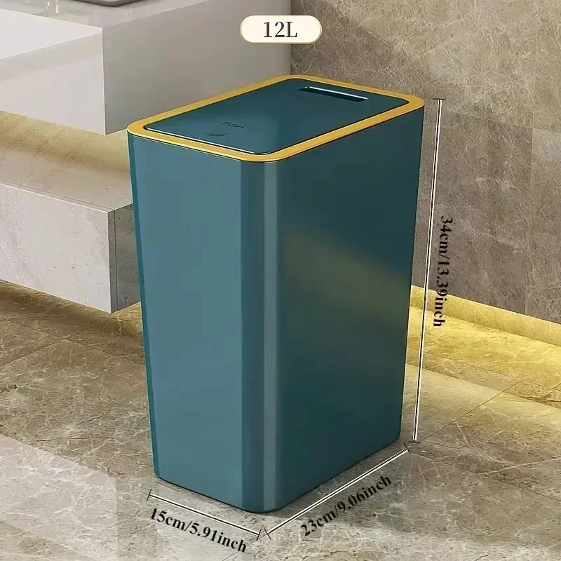 Poubelle supérieure à pression avec couvercle, à une touche, mince, Anti-bruit, étanche, poubelle pour salle de bains, cuisine, salon