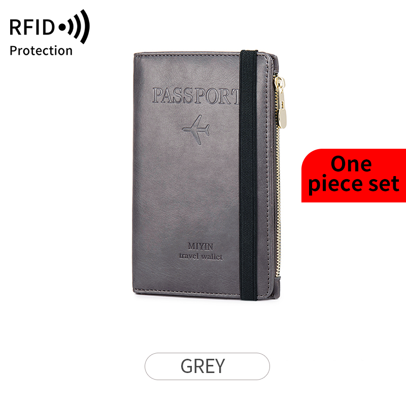 Minimalistisch en modieus RFID-reispaspoortset + PU-bagagelabel 2-delig/set geschikt voor reisaccessoires voor heren en dames: Light Grey