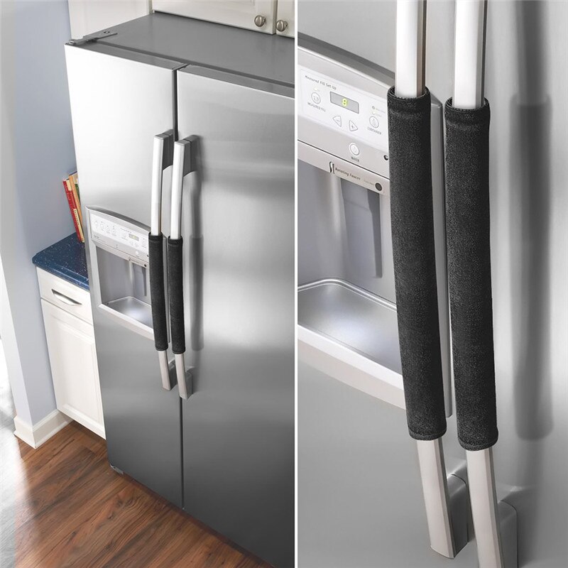 2 stk køleskab fløjl dørhåndtag betræk dekor håndtag køkken skridsikre beskyttelseshandsker til køleskab ovn holde fingeraftryk: Sort