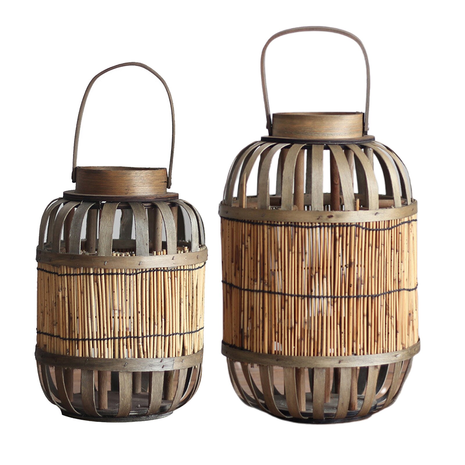 Handgemaakte Rieten Kaars Lantaarn Outdoor Vintage Hout Thee Licht Kaars Houder Voor Bruiloft Partijen
