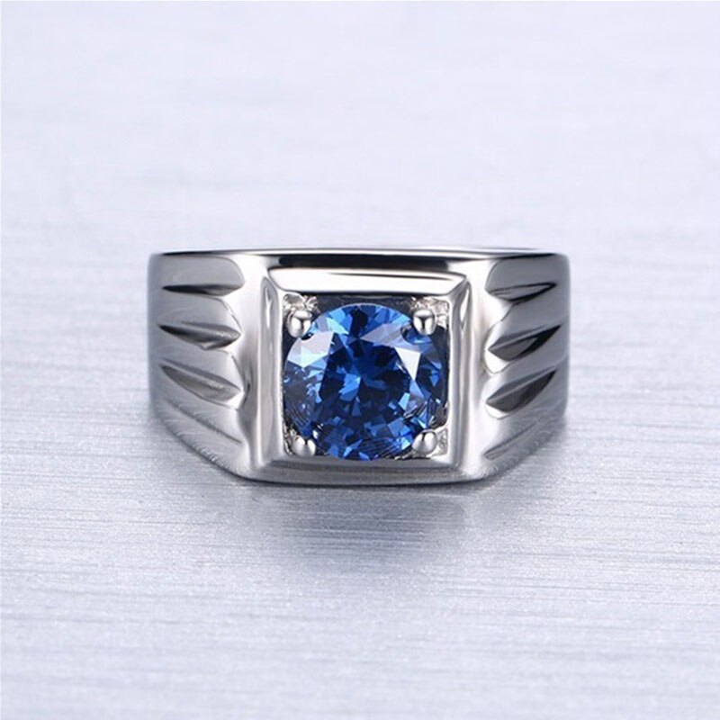 Accessoires de bleu Zircon acier inoxydable anneau hommes Glamour bijoux fiançailles bague de mariage de noël