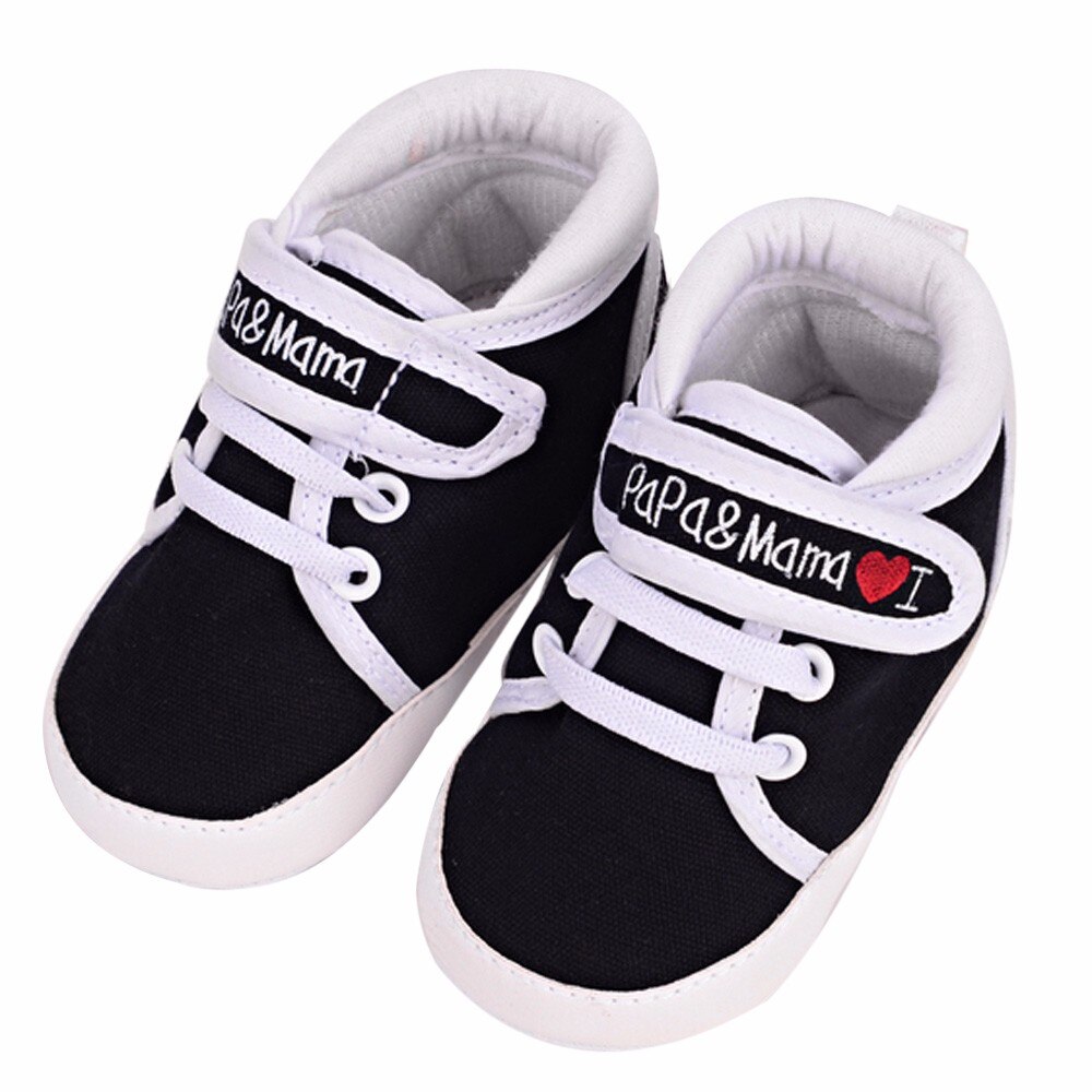 Baby First Walkers Infant Kid Boy Girl Soft Canvas I Love Papa & Mama Letters Printed Toddler Shoes Infant First Walkers Shoes: Black / 12