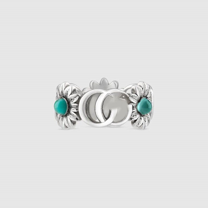 Fashionable retro flower letters sterling silver ring: 10