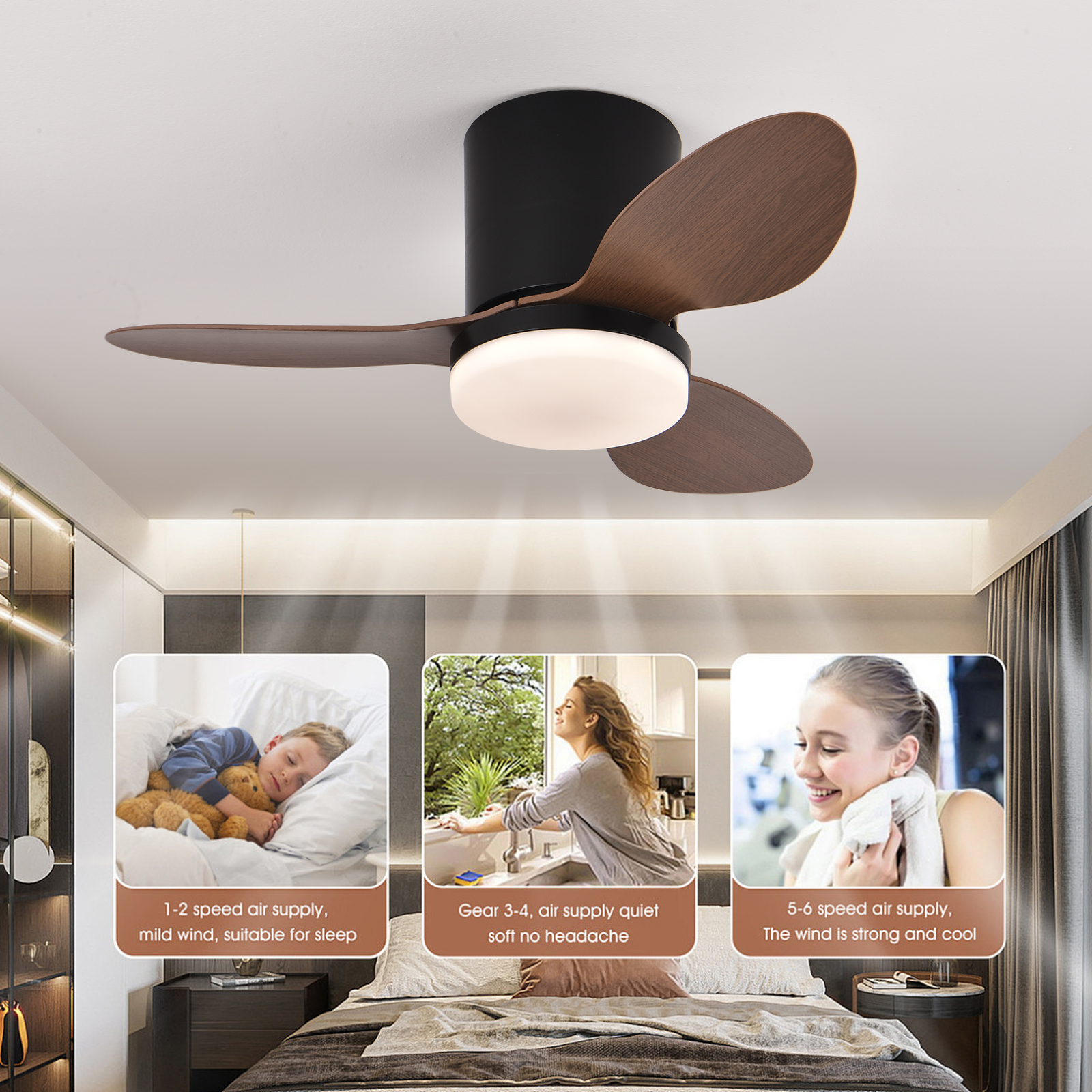 Luz LED moderna para ventilador de techo, decoración de habitación, luz decorativa de suelo bajo, luz de ahorro de energía con ventilador en dormitorio y hogar