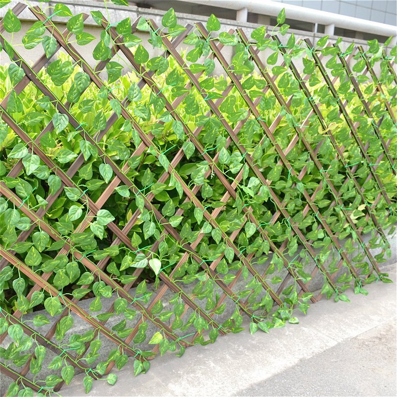 Retractable Artificial Garden Fence Expandable Faux Ivy Privacy Fence Wood Vines Climbing Frame Gardening Plant