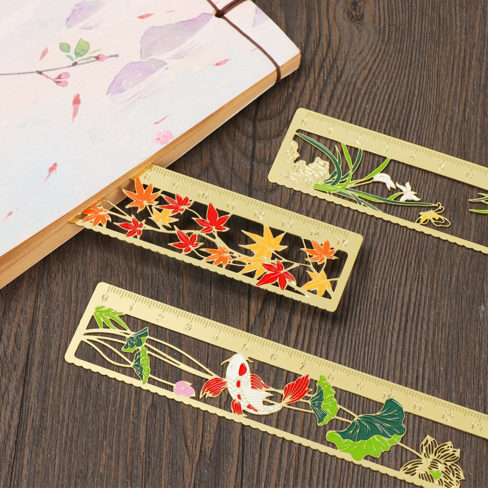 2 in1 Metal Hollow Rulers Bookmark Ruler Chinese Style Multifunction Bookmark For Kids Student Drawing Supplies