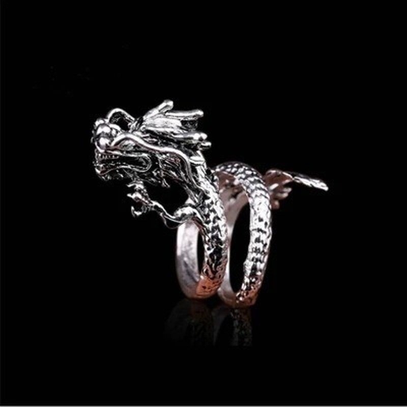 Chinese Dragon Pattern Twine Finger Ring For Men Cocktail Party Hand Accessories Classic Jewelry Black Band Cheap