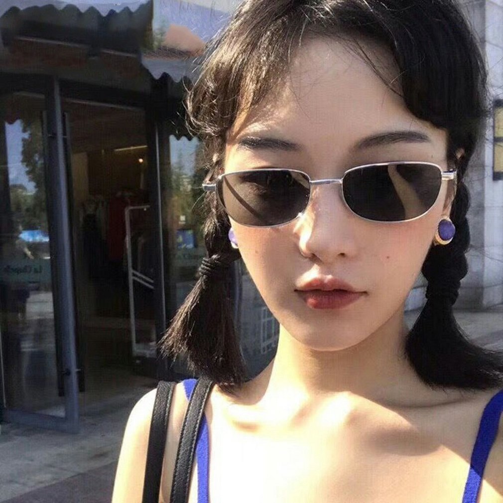 Small Retro Shades Rectangle Sunglasses Men Red Lens Metal Frame Clear Lens Driving Riding Sun Glasses For Women Unisex UV400