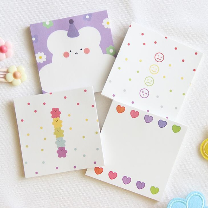1 Pcs Kawaii Snoep Kleur Beren Bloem Hart Meisjes Papier Memo Pads Notepad Koreaanse Briefpapier Sticky Notes Bladwijzer