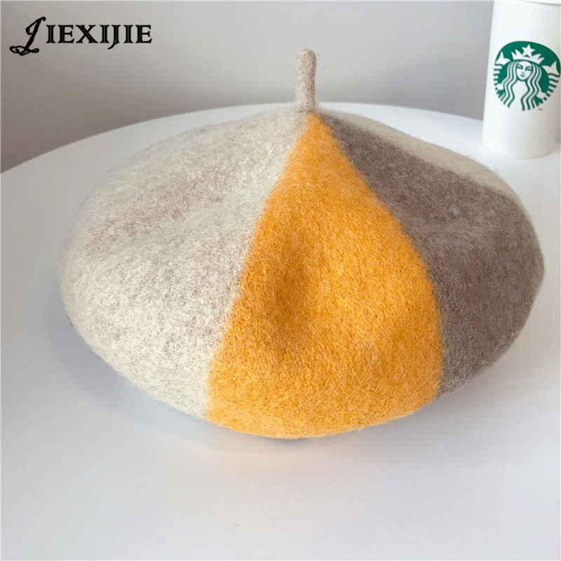 Zimowy ciepły urok kolor szwów czysta wełna kobiety beret francuski czapka typu czapka bez daszka czapka dla kobiet retro "dzika moda" akcesoria gify