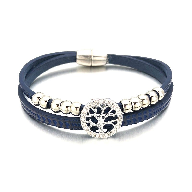 Magnet Tree Of Life 324 Crystal Pu Leather 18mm Snap Button Charm Bracelet Bangle Jewelry For Women Teenagers: blue without snaps