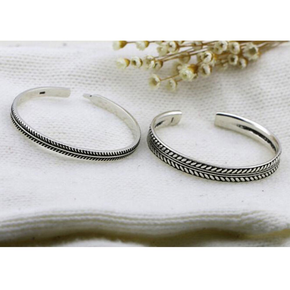 Anenjery Thai Silver Color Handmade Feather Leaves Twisted Cuff Bracelets & Bangles pulseras S-B86