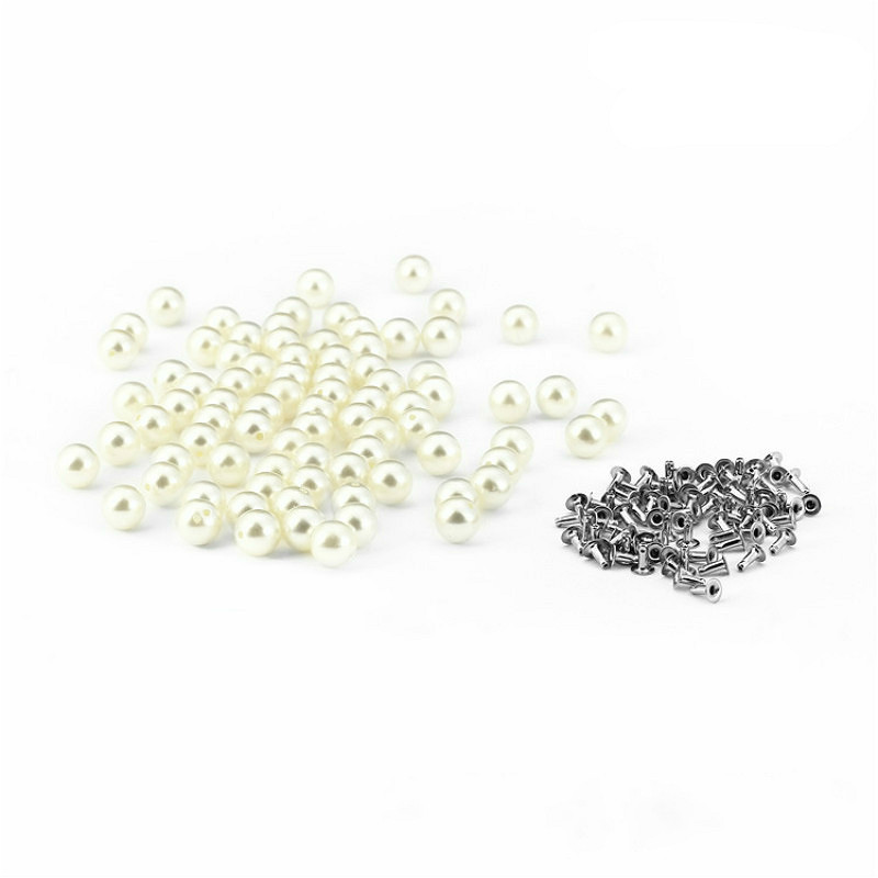 Tachuelas con forma de perlas blancas y negras de 6mm de 100 Uds. Con cabeza redonda y tachuelas acrílicas para vestidos de boda, pantalones, sombreros, zapatos, adornos para manualidades