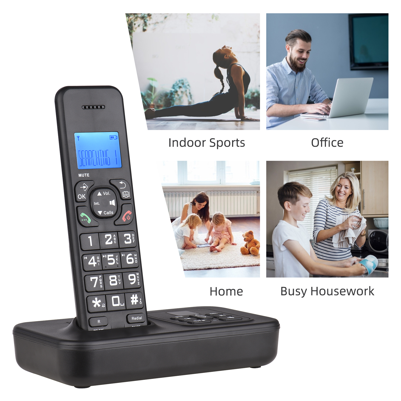 Expandable Cordless Phone System with Telephone Answering Machine 3 Lines LCD Display Hands-free Calls 16 Languages for Office